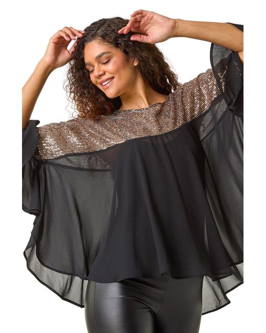 Roman Black Sequin Yoke Top