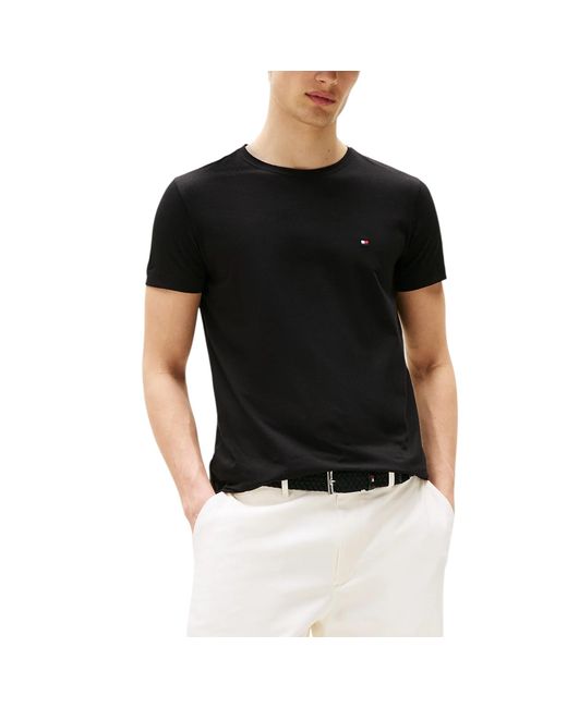 Tommy Hilfiger Black T Shirts Crew Neck Short Sleeve Summer New Cotton Top Tee for men