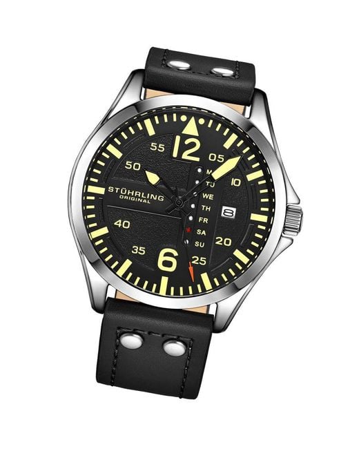 Stuhrling Black Aviator Quartz 44Mm for men