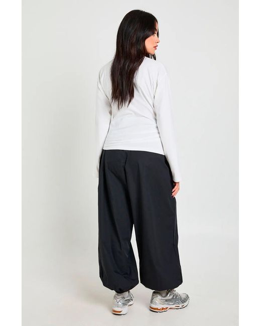 Boohoo Blue Poplin Low Rise Concealed Waistband Balloon Trousers