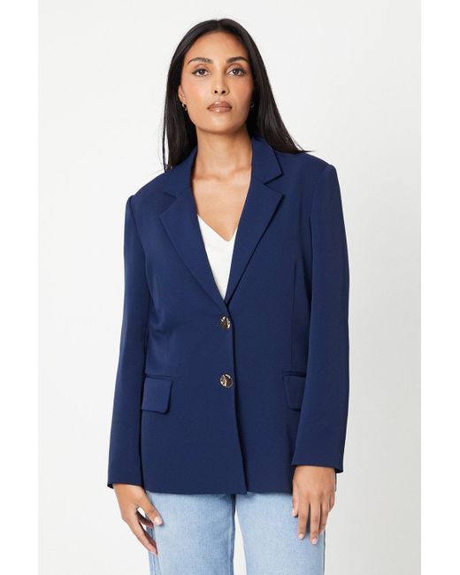 Wallis Blue Petite Button Detail Single Breasted Blazer