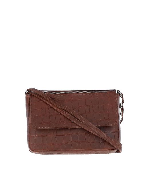 Ashwood Leather Brown 'Valentina' Flap Over Croc Print Real Shoulder Bag