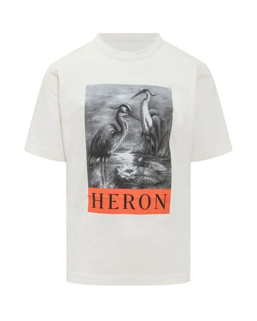 Heron Preston Gray Bird Painted Ivory Printed T-Shirt for men