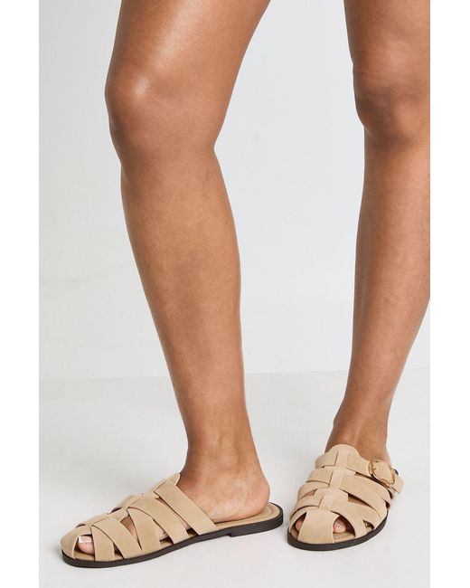 Boohoo Natural Faux Suede Buckle Detail Cut Out Mules