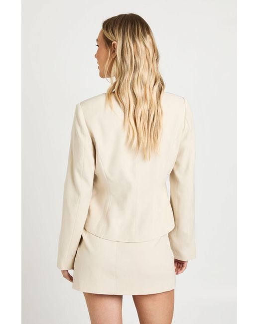 Boohoo Natural Petite Tailored Barrel Sleeve Cinch Waist Blazer