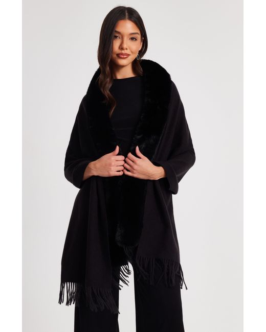Quiz Black Faux Fur Trim Cape