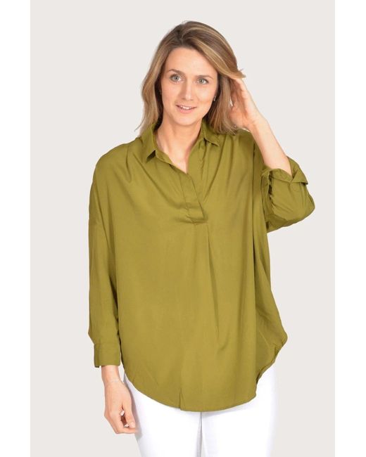 French Connection Green Open Collar Henley Shirt