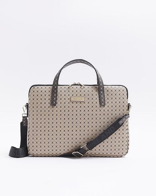 River Island Brown Laptop Case Ri Monogram Pu
