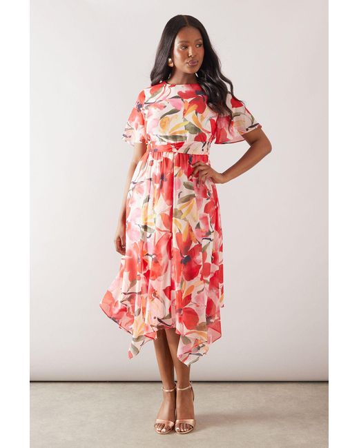 Wallis Pink Floral Twist Front Midi Dress