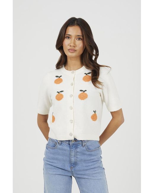 Brave Soul White Short Sleeve Jacquard Knit Cardigan
