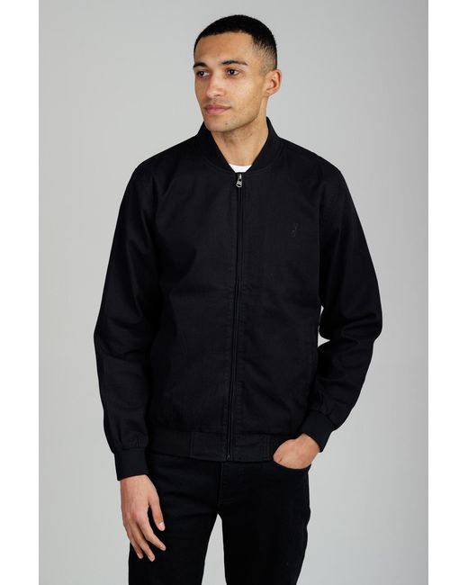 Kensington Eastside Black Cotton Twill Bomber Jacket With Embroidered Logo for men