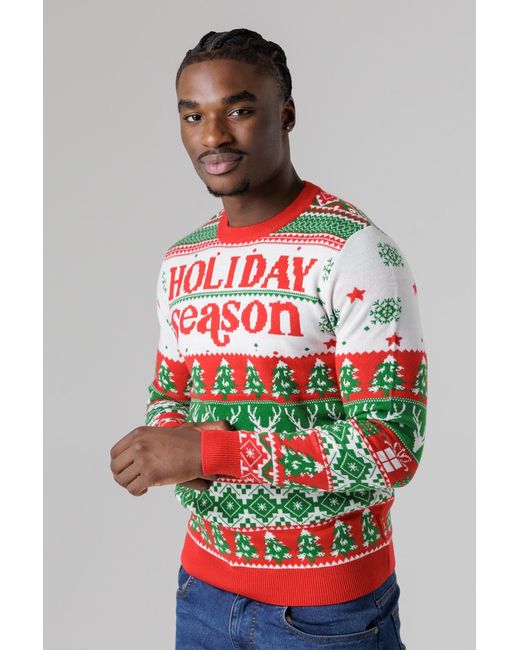 Tokyo Laundry Red Festive Jacquard Crew Neck Jumper for men