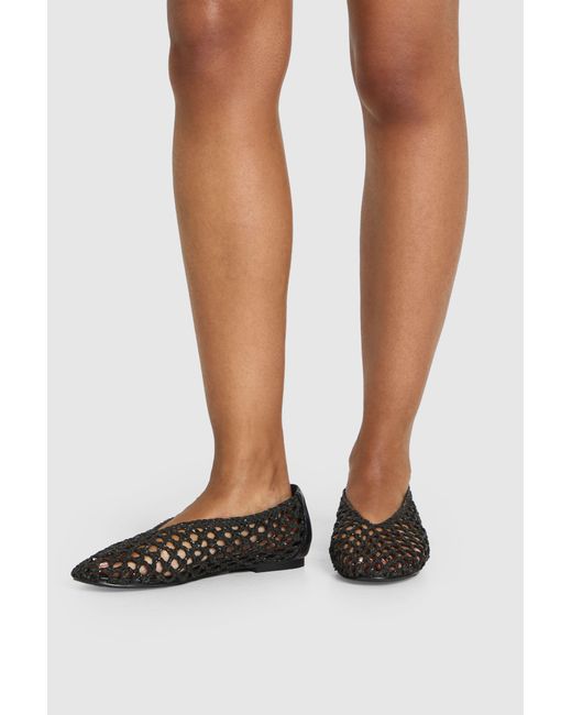 Boohoo Black Woven Detail Ballerina
