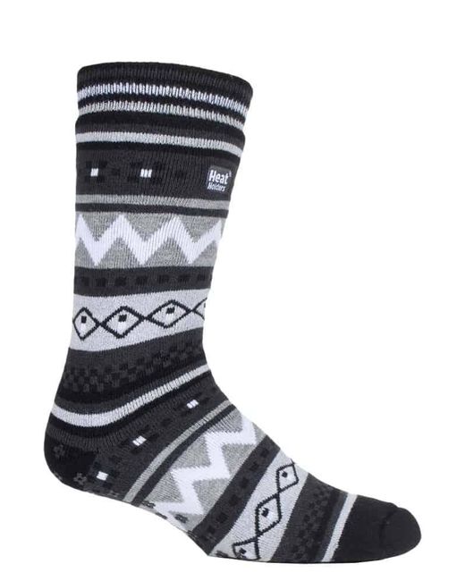 Heat Holders Black Nordic Patterned Non Slip Thermal Slipper Socks With Grippers for men