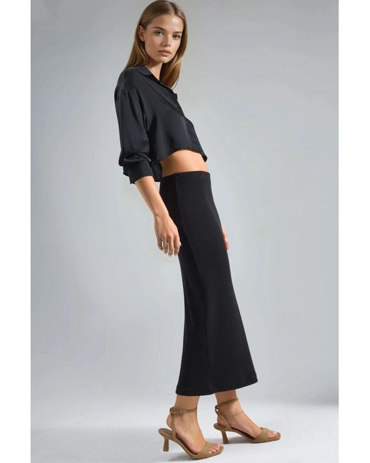 Busem Geribbelde Elastische Midi Rok in het Black