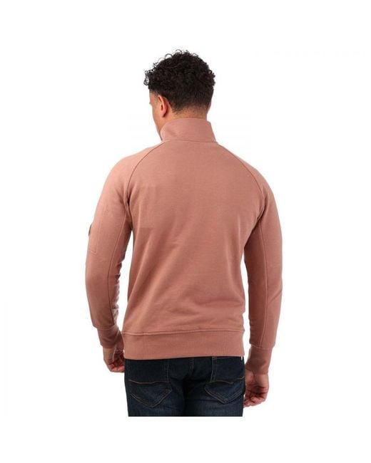 C P Company Diagonal Raised Fleece Sweatshirt Met Rits In Bruin in het Red voor heren
