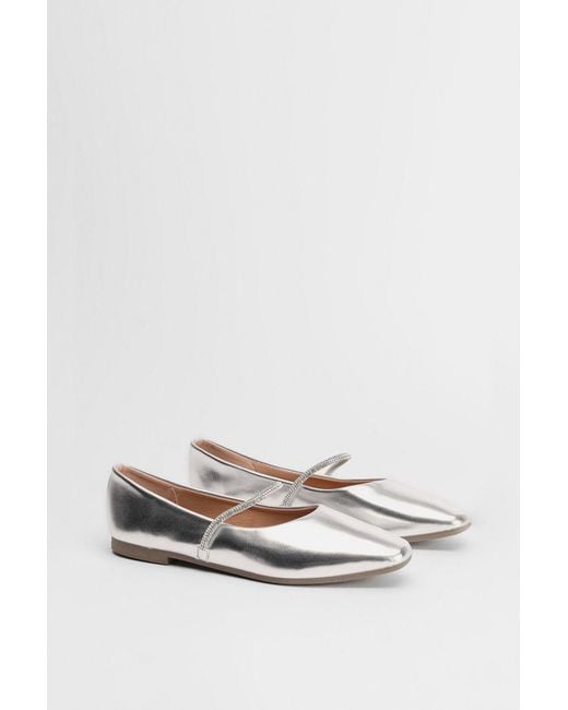 Oasis White Eloise Faux Leather Diamante Strap Ballerinas