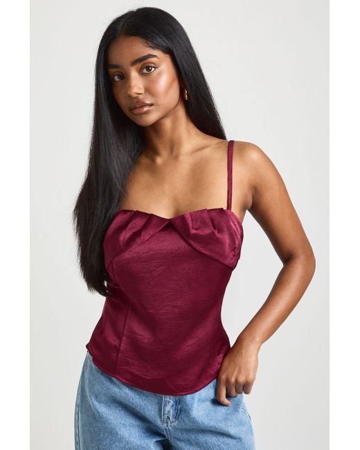 Boohoo Textured Satin Ruched Cami Top