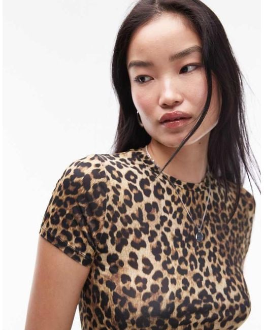 TOPSHOP Brown Leopard Print Microfibre T-Shirt