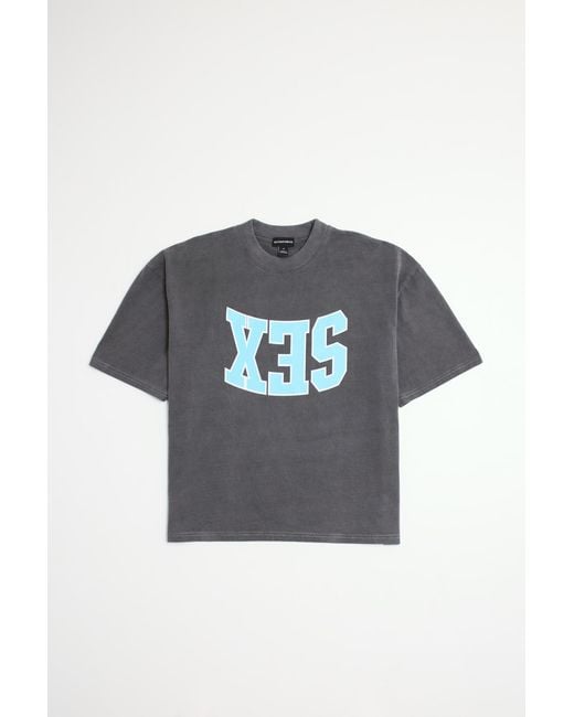 BoohooMAN Blue Oversized Boxy Heavyweight Washed Sex Slogan T-Shirt for men