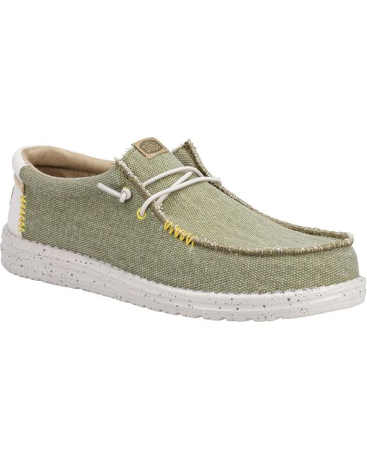 HeyDude Green Wally Coastline Canvas Boat Shoes Material_Canvas for men