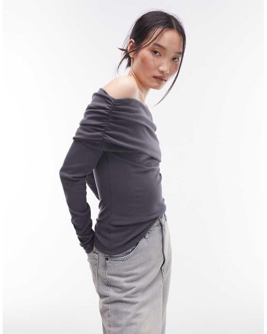 TOPSHOP Blue Long Sleeve Bardot