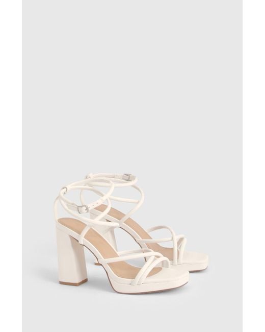 Boohoo White Cross Strap Platform Heels