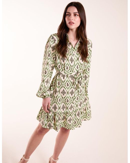 Blue Vanilla Brown Long Sleeve Belted Shirt Mini Dress