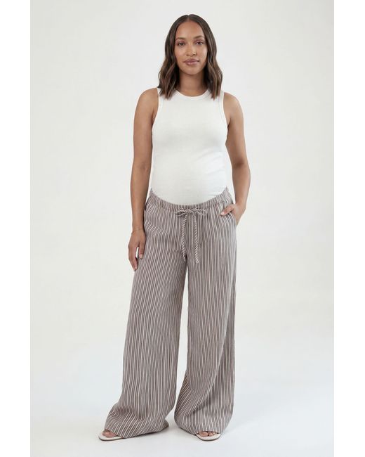 Boohoo Brown Maternity Woven Stripe Elasticated Waist Wide Leg Trouser