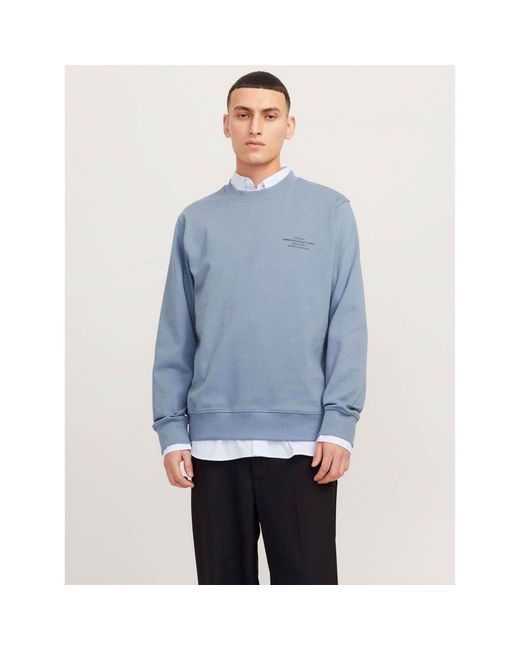 Jack & Jones Blue And Printed Logo Crew Neck Long Sleeve Sweatshirt for men