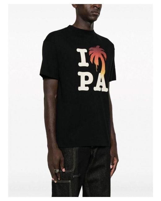 Palm Angels Crew Neck T Shirt Met Print in het Black voor heren