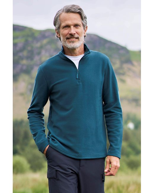Mountain Warehouse Blue 'Camber Ii' Half Zip Fleece Top Antipill Breathable Casual Winter Sweater for men
