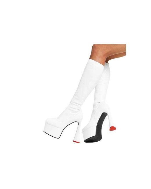 Lamoda White Knee High Boots Talk Round Toe Platform Heart Heels With Zipper