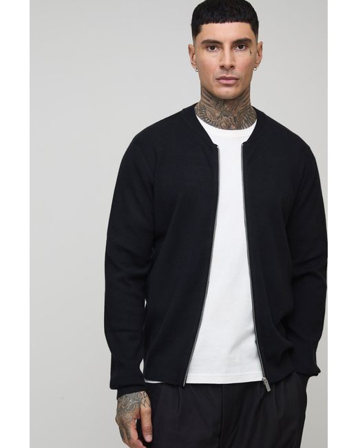 BoohooMAN Blue Tall Basic Regular Fit Knitted Bomber Jacket for men