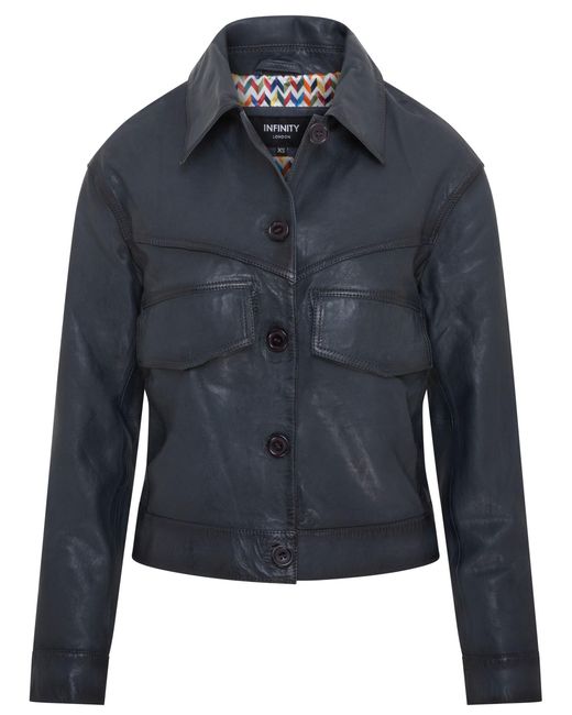 Infinity Leather Blue Retro Biker Jacket
