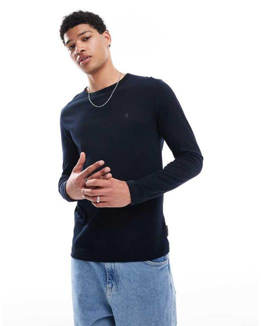 French Connection Blue Crew Neck Long Sleeve T-Shirt for men