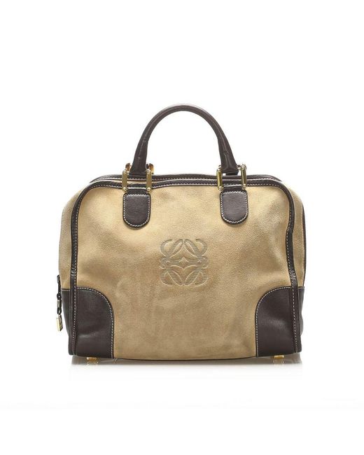 Loewe Metallic Vintage Amazona Suede Handbag Brown Leather