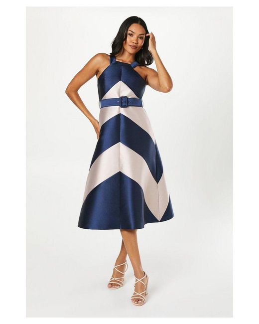 Coast Blue Panelled Colour Block Satin Twill Midi Dress