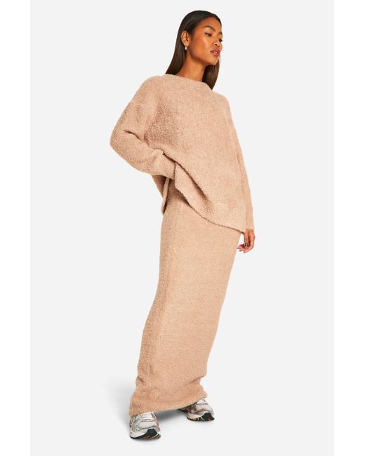 Boohoo White Borg Knitted Loose Fitted Maxi Skirt