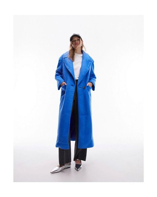 TOPSHOP Blue Extreme Shoulder Brushed Overcoat