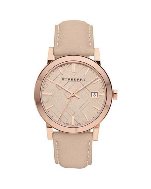 Burberry Metallic Bu9014 Tan Dial Leather Strap Watch