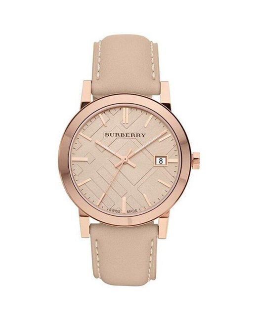 Burberry Metallic Bu9014 Tan Dial Leather Strap Watch