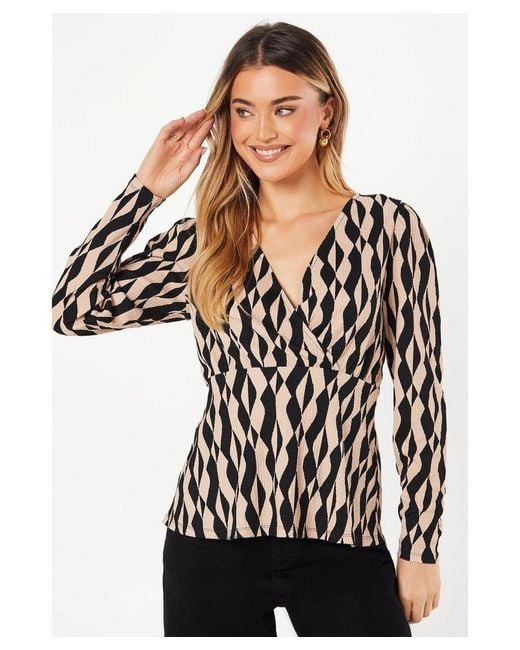 Dorothy Perkins Black Geo Wrap Long Sleeve Top