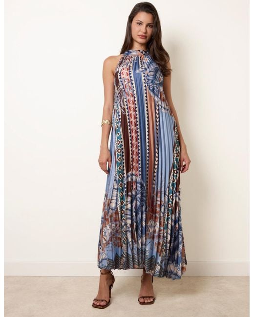 Blue Vanilla Blue Satin Pleated Dress
