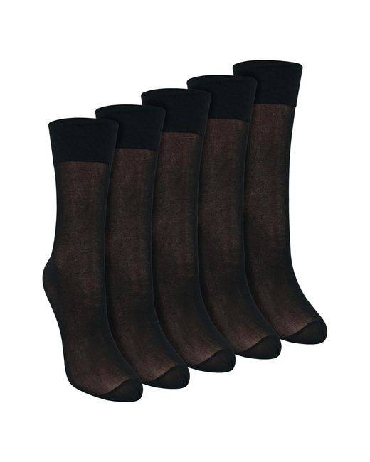 Sock Snob Black 5 Pack Ladies Ankle High Pop Socks 15 Denier Lightweight Sheer