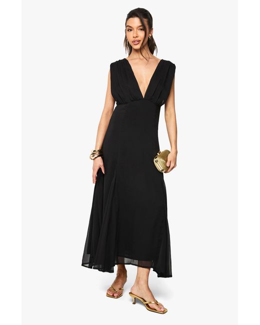 Boohoo Black Chiffon Angel Sleeve Split Detail Maxi Dress