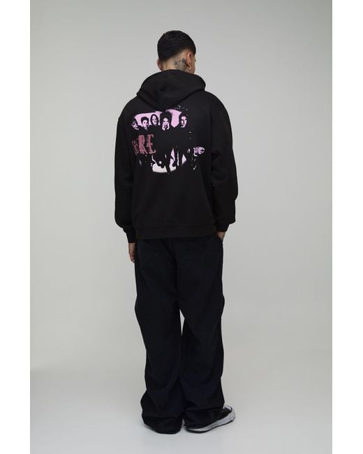 BoohooMAN Black Tall Oversized The Cure License Printed Hoodie for men