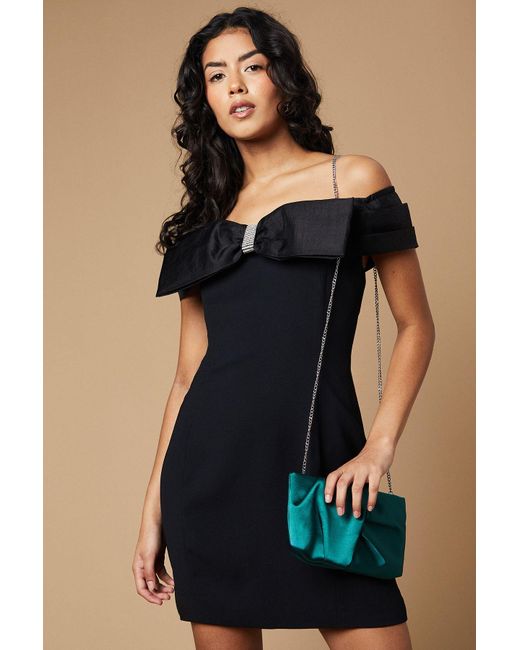 Oasis Blue Ruched Satin Clutch Bag With Removable Shoulder Strap