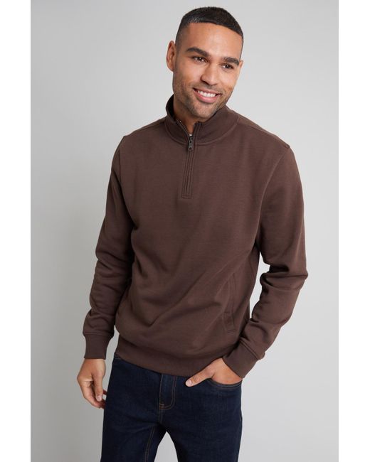 Threadbare Brown 'Patrick' Quarter Zip Neck Sweatshirt for men