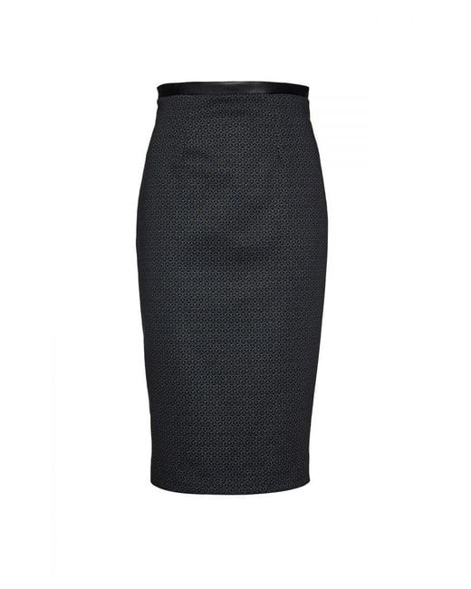 Conquista Black Print Punto Di Roma Pencil Skirt